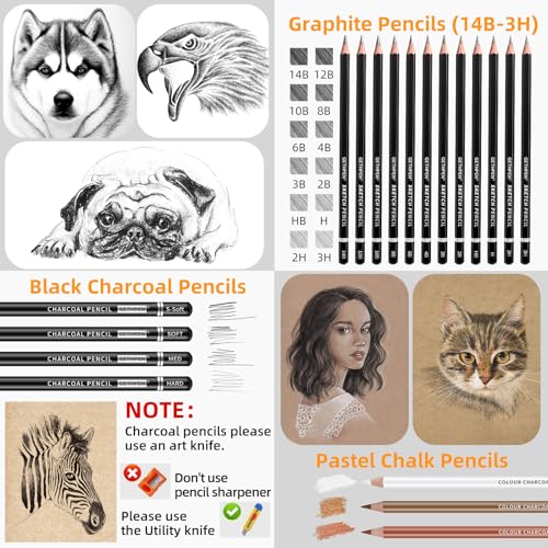 Drawing-Sketching-Pencil-Set-34-pcs-Pro-Art-Pencil-Kit-Graphite-Pencils-14B-3H-Charcoal-Pencils-Charcoal-Sticks-Stumps-Eraser-Sharpeners-Sketching-Pencils-Art-Pencils-Graphite-Pencils