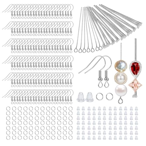Cobee 800 Pcs Earring Hooks for Jewelry Making Earring Making Kit Stainless Steel Bargain Finds Wires Jump Rings for DIY Jewelry Supplies(Silver)