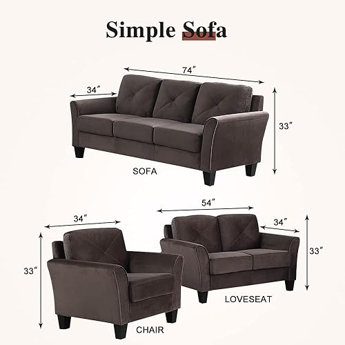 Miniatura 2 de Juego de sofá modular de 3 piezas, moderno sofá tapizado de microfibra de 3 asientos con sofá biplaza y silla para sala de estar,