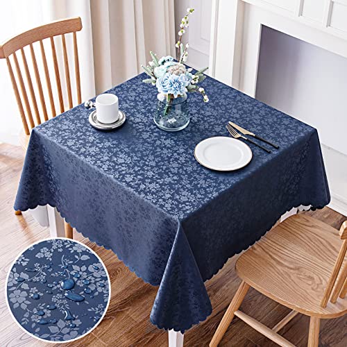 Image of Smiry Square Table Cloth, Waterproof Heavy Duty Vinyl Tablecloths, Wipeable Washable Table Cover for Kitchen and Dining Room (Navy, 60 inch X 60 inch)