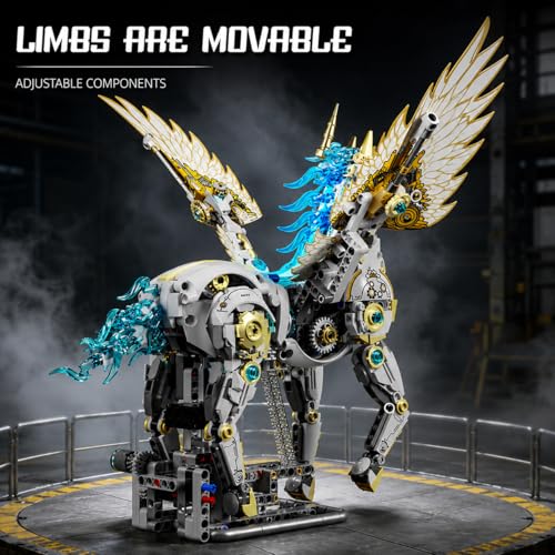 Image of SKY LINE OCEAN Mechanical Unicorn Building Blocks Set (1499+ PCS) | Complex for Ages 14+ | Light-Up Articulated Fantasy Animal Model with Stand | STEM Construction Toy | 5 Year Structural Warranty
