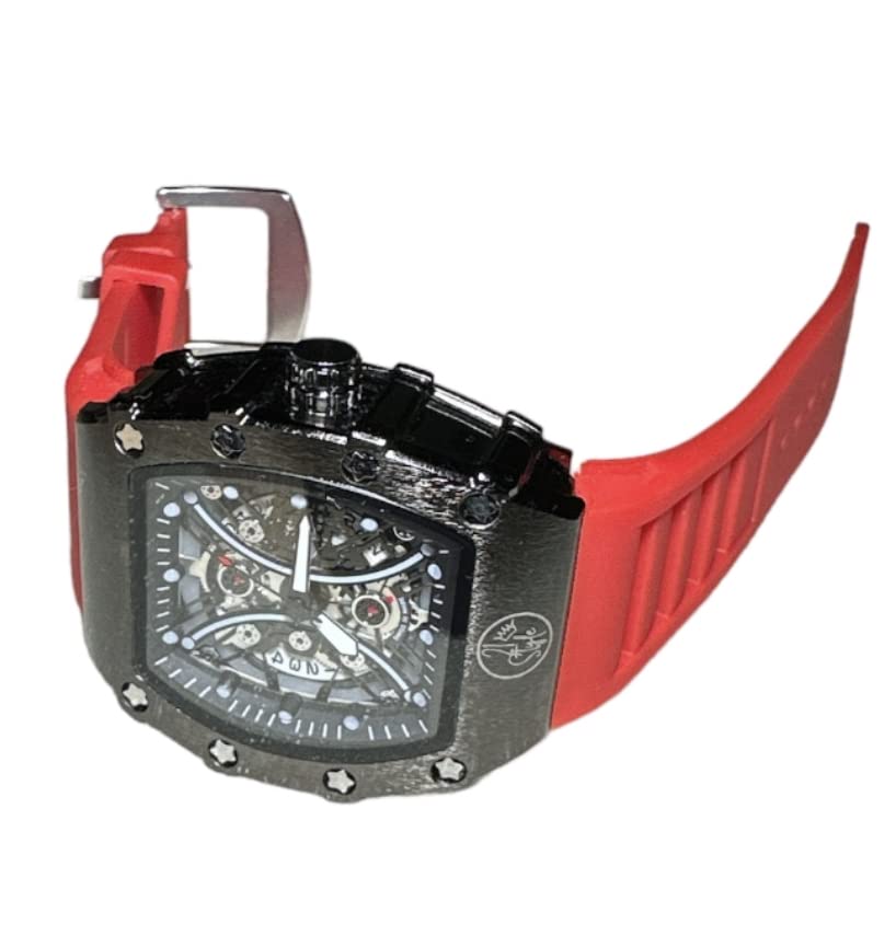 Montre homme bracelet rouge quartz analogique boîtier acier rigide 316L