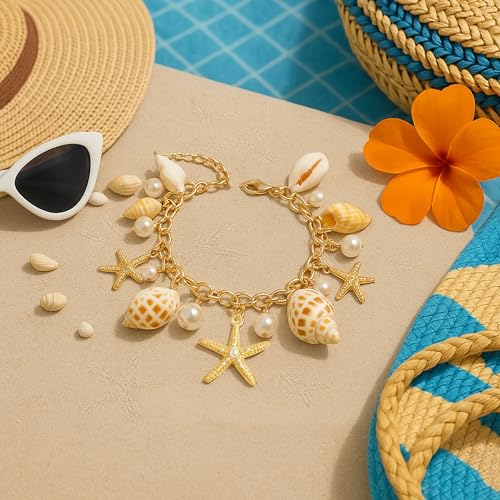 Mermaid Costume Accessories, Women Mermaid Starfish Bracelet – Halloween Costume Accessories for Girls & Women, Ocean Seashell Charm Jewelry for Mermaid Dress Up4