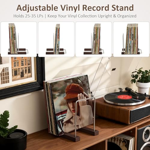 Image of Vinyl Record Storage Holder for 35 LPs, Solid Hardwood Record Stand, Album Rack Organizer, LP Storage & Magazine Holder, Gift for Music Lovers
