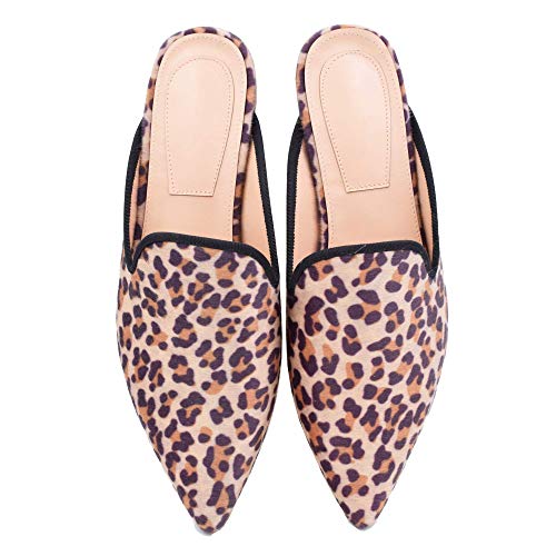 Image of Fericzot Women's Velvet Backless Pointed Toe Slip On Loafers Flats Embroidery Mule Slippers Shoes