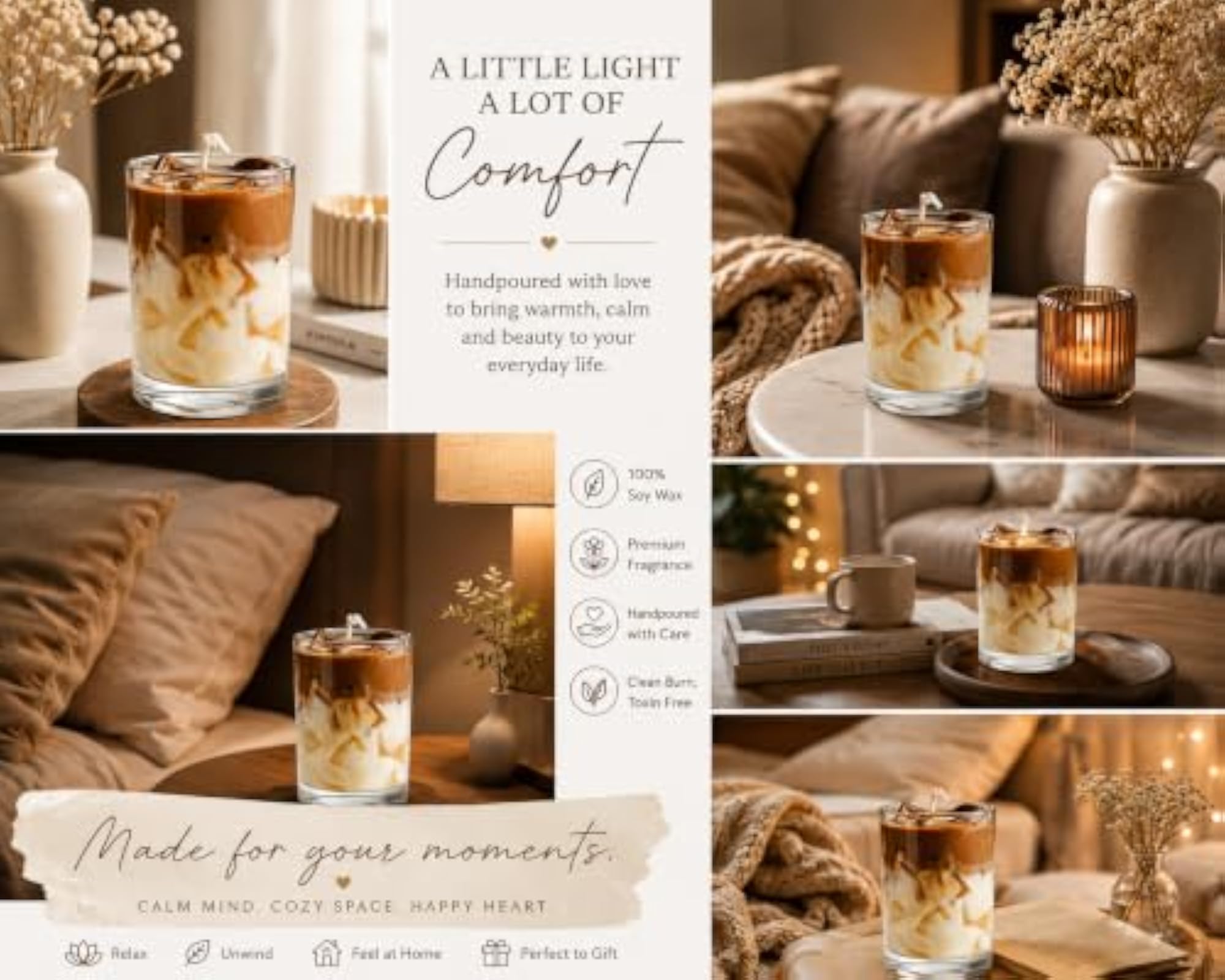 Coffee Latte Candle, Hand-Poured Scented