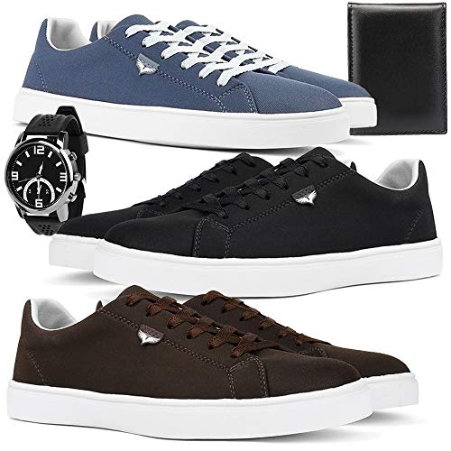 Kit 3 Pares de Sapatênis SkateBoard Confortável SapatoFran Com Relógio e Carteira (41)
