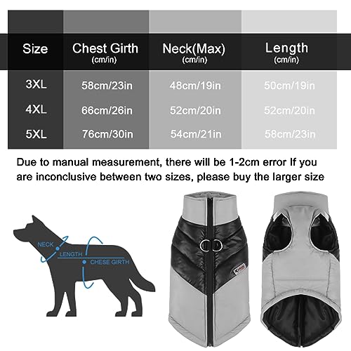Hundemantel wasserdicht Winddicht Haustier warme Jacke Outdoor, Rollkragen Outfit Weste kalten Winter Kleidung für mittelgroße Hunde - weiche Dicke Baumwolle gefüttert, mit Geschirr D-Snap, Grau 4XL