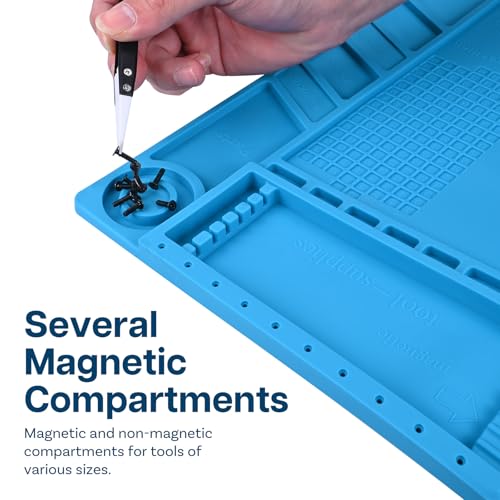 MMOBIEL Reparatur- und Lötmatte Silikon - 45 x 30 cm – Silikonmatte Hitzebeständig bis 500°C - Werkbankmatte für Lötarbeiten, Handy-, Computer- und Elektronikreparaturen - Silikon-Lötmatte – Blau