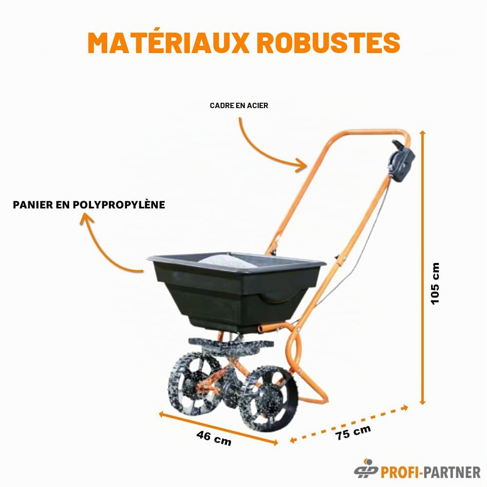 Chariot à semences, épandeur de graines de pelouse et chariot d'engrais, saupoudrer et semer uniformément le sel, l'engrais et les graines de pelouse | Dosage en 10 étapes