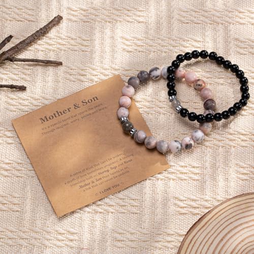 Image of DUQGUHO Mommy and Me Bracelets Mothers Day Gifts for Mom from Daughter Son Matching Mother and Daughter Jewelry Mother Daughter Gift Back to School Bracelet 6 /8 mm Mom Birthday Gifts