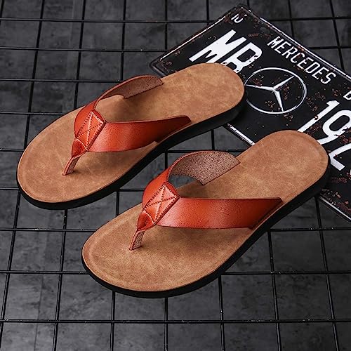 HYDLONGR Men's Women's Summer Leather Upper Rubber Sole Walking Flip Flops Beach Slippers Thong Sandals2