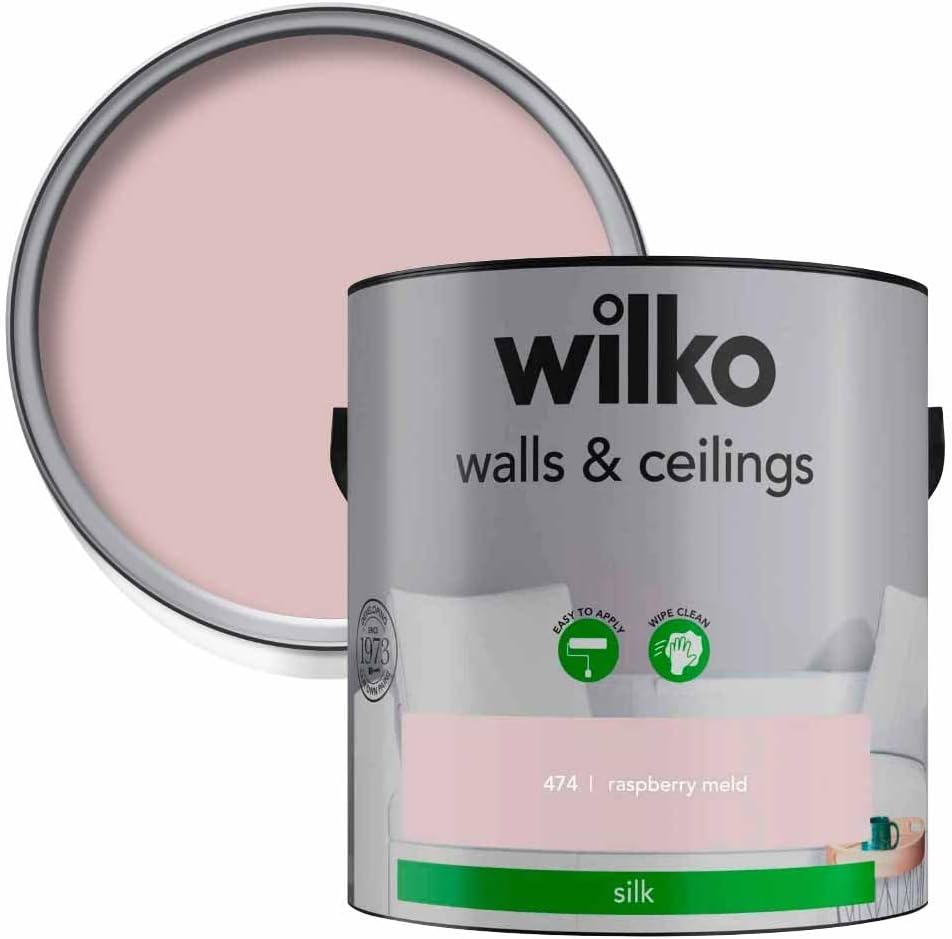 wilko Walls & Ceilings Raspberry Meld Silk Emulsion Paint, Hardwearing Emulsion Paint, Washable Emulsion Paint, 2.5L