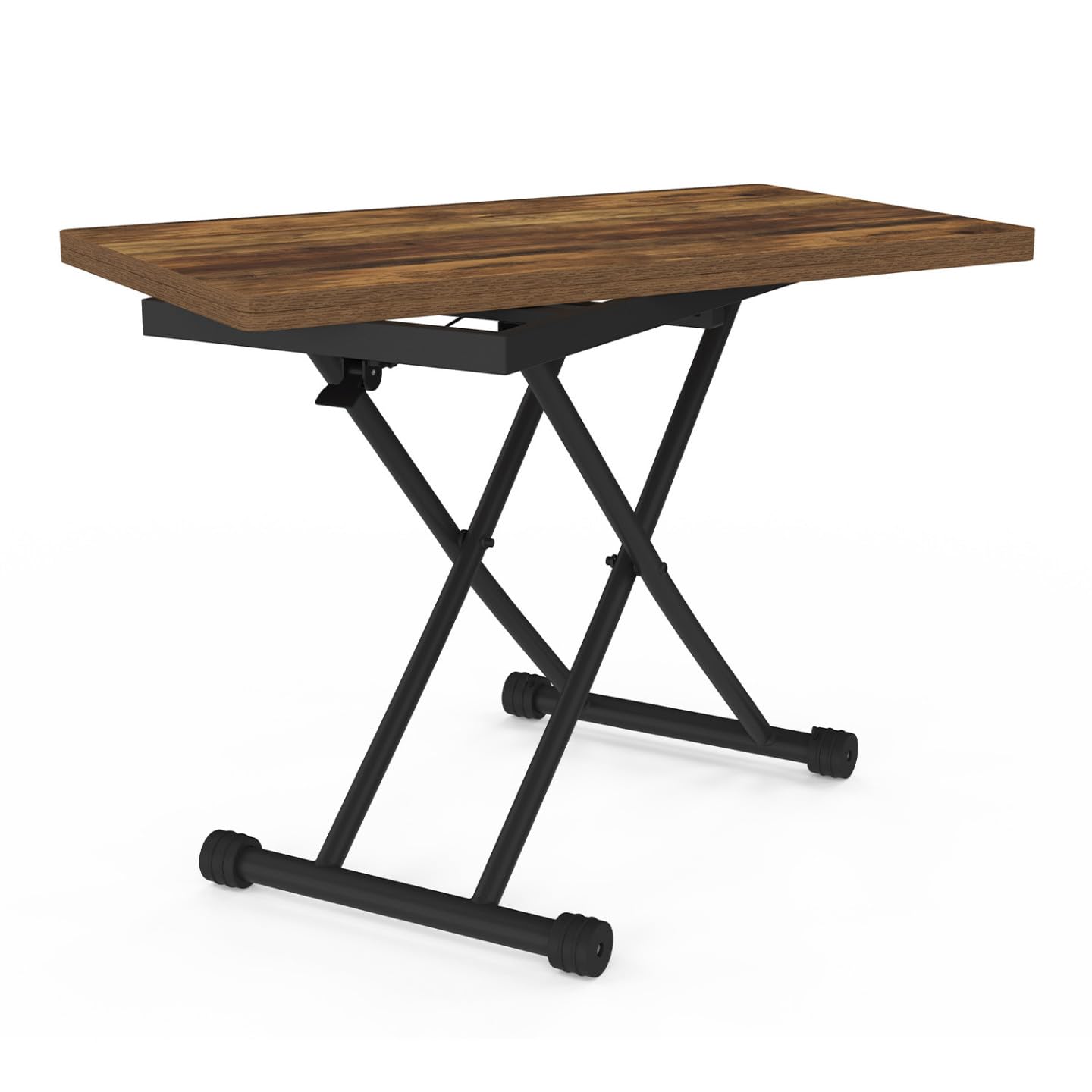 IDMarket - Couchtisch 2 in 1 aufklappbar zu einem rechteckigen Esstisch Urbana 100 cm Dunkles Holz und schwarzes Industriedesign
