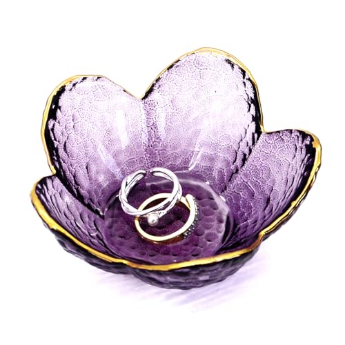 CEIERPH Purple Flower Ring Dish Jewelry Tray, Small Glass Trinket Tray for Rings Earrings, Present...