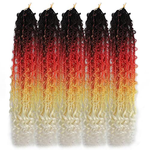 5 Packs 24 Inch Butterfly Box Braids Crochet Hair Goddess Box Braids With Curly Ends 4 Tone Ombre Synthetic Crochet Braiding Hair Pre Looped Butterfly Box Braids(1B/Orange/Yellow/White) #TOP8