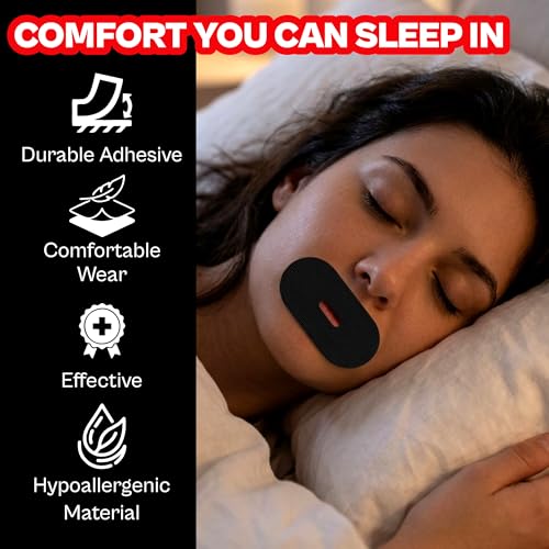 Image of Vn care 30 Pcs Mouth Tape for Sleeping Adults - Anti Snoring Sleep Strips, Mouth Breathing Stopper for Nose Breathing & Better Sleep | Hypoallergenic Adhesive, Comfortable Fit | Black Sleep Mouth Tape (Pack of 30)