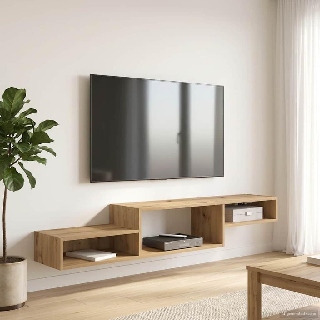 Wandmontierter TV-Schrank Artisan-Eiche Holzwerkstoff 150x28x26 cm mit Stauraum Wandhalterung platzsparend für Wohnzimmer Schlafzimmer modernes Design