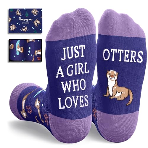 HAPPYPOP Otter Gifts for Women - Funny Sea Otter Socks Ocean Gifts Animal Socks for Teen Girls