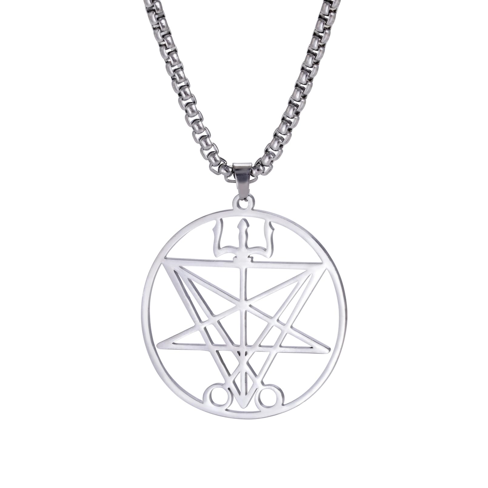 Lucifer Sigil Necklace Satanic Cross Band Necklace Sigil Satan Pendent Demon Devil Gothic Necklace Stainless Steel Jewelry Gifts for Men Women