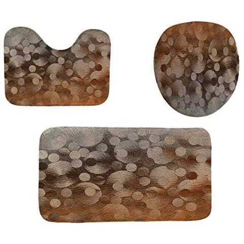 Marble Bath Mats for Bathroom Sets ,3 Piece Brown Abstract Art Memory Foam Non-Slip Rugs Set with Anti Mould Washable Floor Carpets ,U-Shaped Pedestal Pads, Toilet Seat Cover (Brown) Cover