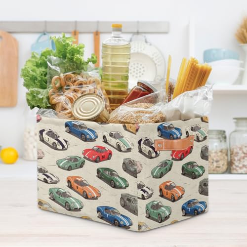 Image of Race Cars Storage Baskets for Organizing, Fabric Collapsible Storage Bins Box Cool Decorative Toy Organizer Baskets for Closet Shelves Gift Basket 1 Pc