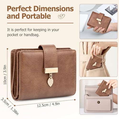 Genuine Leather Wallet for Women RFID Blocking Bifold with Zipper Pocket & ID Window (Light Brown)4
