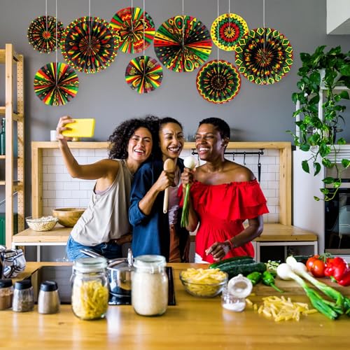Image of Outus 9 Pcs Juneteenth Kente Paper Fans Black History Month Decor,Design