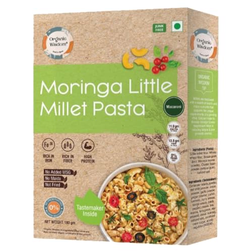 Organic Wisdom-Back to Roots Moringa Little Millet Macaroni, 180 g | Millet Pasta | No Maida, No MSG, No Refined Oil |Rich in Vitamin B & Antioxidants