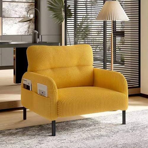 Anwick Accent Chair for Living Room Modern Corduroy Armchair with Side Pockets Comfy Single Sofa Chair with Chrome Legs Wide Seat Lounge Reading Chairs for Bedroom Office (Yellow)
