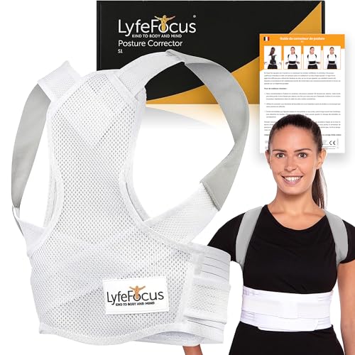 LyfeFocus S1 Correcteur de Posture Invisible et Respirant - Soutien et redressement du haut du dos - Correction efficace de la posture pour les douleurs du cou, des épaules et du dos (Blanc, Grand)