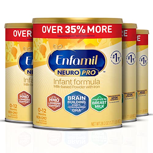 Enfamil NeuroPro Baby Formula, Brain and Immune Support with DHA, Iron and Prebiotics, Infant Formula Inspired by Breast Milk, Non-GMO, Powder Can, 28.3 Oz (Pack of 4)