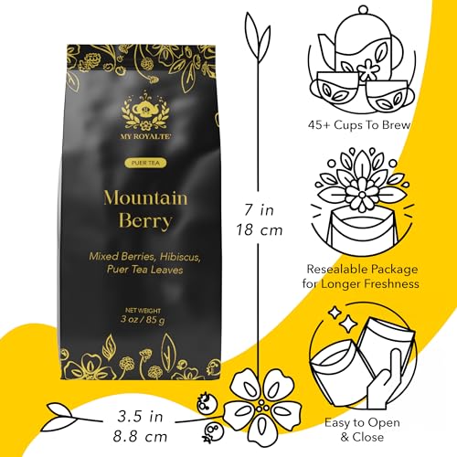 Myroyalte Mountain Berry Pu'Er Tea 3 Oz - Hibiscus Tea Loose Leaf Black Tea With Dried Organic Fruit Blueberries Grapes Mullberries Rosehip Tea Herbal thumb #3