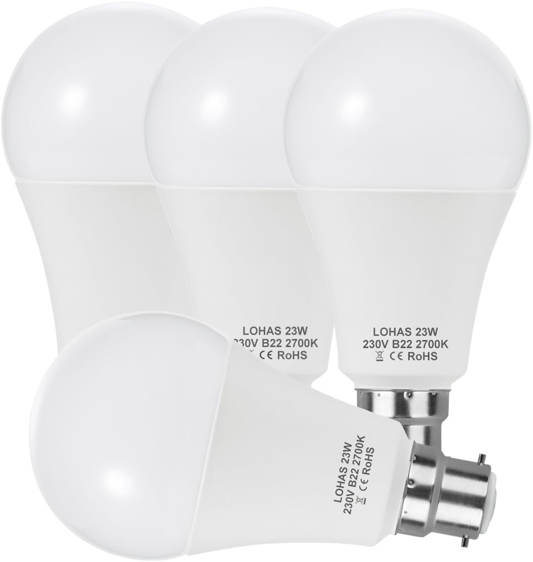 23W LED Bulbs, LED B22 LED Light Bulb, LOHAS-LED 23W LED Lights, 200W Equivalent, Warm White 2700K, Super Bright 2500Lm, Non-Dimmable, Energy Saving Light Bulbs, 4 Pack