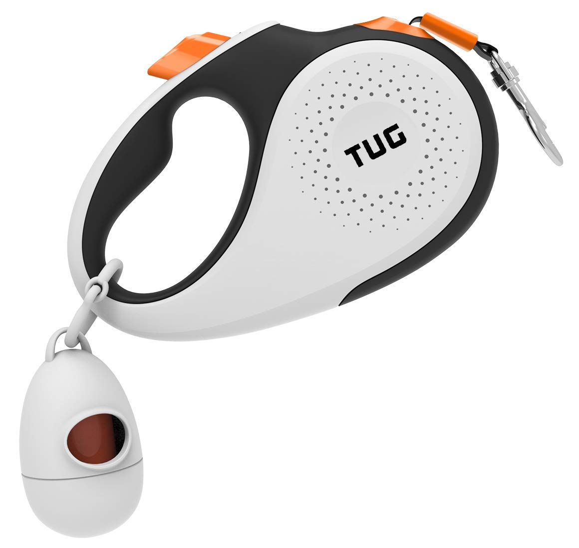 360° Tangle-Free Retractable Dog Leash with Waste Bag Dispenser (Small, White/Orange)