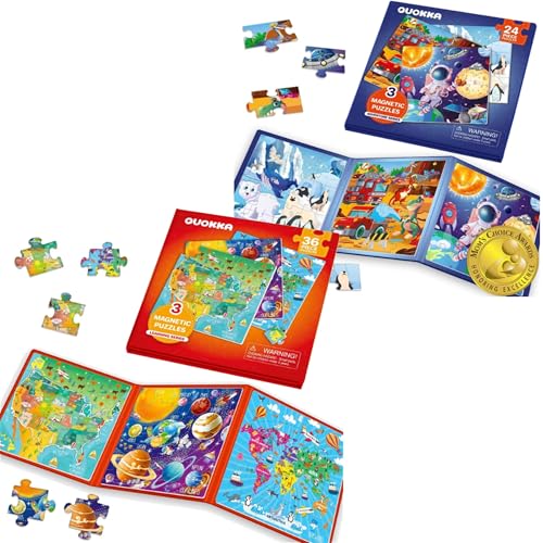 QUOKKA 6 Kids Magntic Puzzles for Boys and Girls Magnetic Travel Dino Car