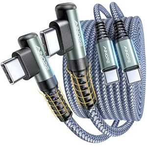 AINOPE Cable USB C a USB C de 60 W, paquete de 2 cables C a C de 6.6 pies, carga rápida, cargador de teléfono lateral en ángulo recto, USBC para iPhone 17 Pro Max 16, accesorios Samsung S25 iPad