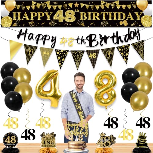 Image of 48th Birthday Decorations for Men, Black Gold 48th Party Decoration Kits