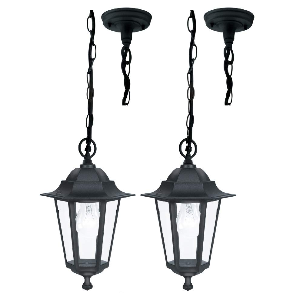 Britalia Black - Twin 2 Pack - Matt Black Outdoor Traditional Vintage Coach Lantern Pendant Light | 1 X E27 Es Lamp Bulb Required (Not Included) | 240 Volt | Ip44 Exterior Rated | Garden & Patio Light