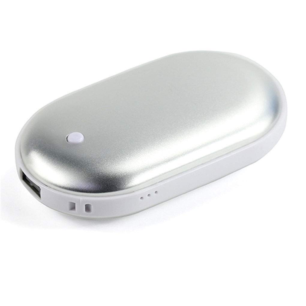 Scaldamani Ricaricabile Scaldamani Elettrico a Due Lati USB Power Bank Portatile Riutilizzabile Regalo Invernale Power Bank per Sport Indoor-Outdoor, Argento