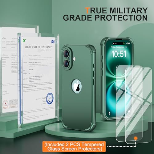 Image of ORETECH 3 in 1 for iPhone 16 Case with 2 x 9H Screen Protector,Green