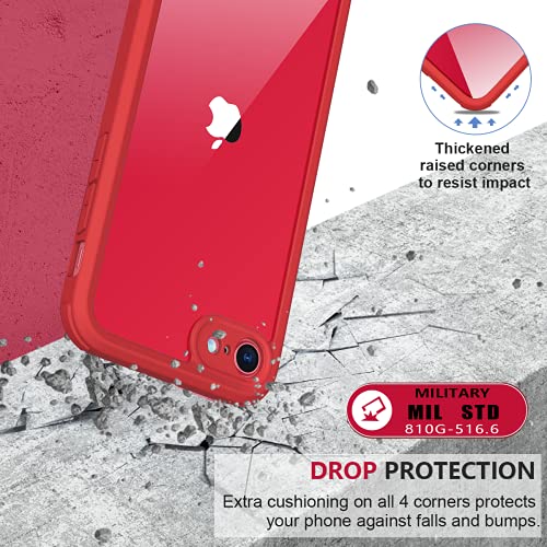 Image of Miracase for iPhone SE Phone Case 3rd /2nd Generation 2022 2020 Full-Body with Built-in Glass Screen Protector, Heavy Duty 360 Protective Shockproof Bumper Cover for iPhone 8 /SE 4.7 Inch, Red