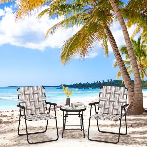 Image of Giantex Beach Chairs for Adults 6-Pack - Camping Chair with Steel Frame, Set of 6 Lightweight Folding Directors Chairs, Outdoor Webbing Chair for Patio, Fishing, Yard, Poolside Lawn (Khaki)