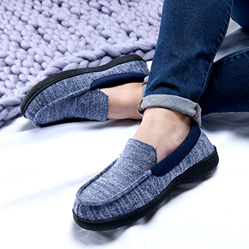 Image of DL Mens-Moccasin-House-Slippers-Memory-Foam Indoor, Men's Cozy Soft Home Bedroom Slippers Closed Back, Comfy Breathable Knitted Cotton-blend Man House Shoes Non-Slip