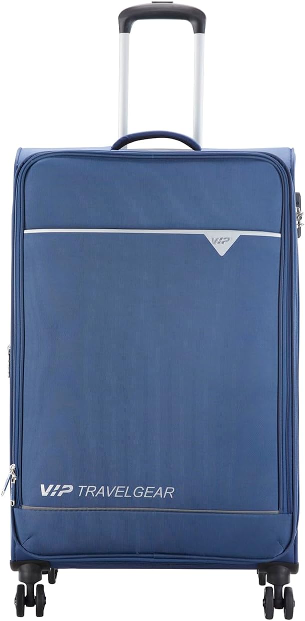 VIPExperia 8W Str 79 Cm | Check-in Polyester Soft Sided 8 Wheels Spinner Trolleys (Blue, Large)