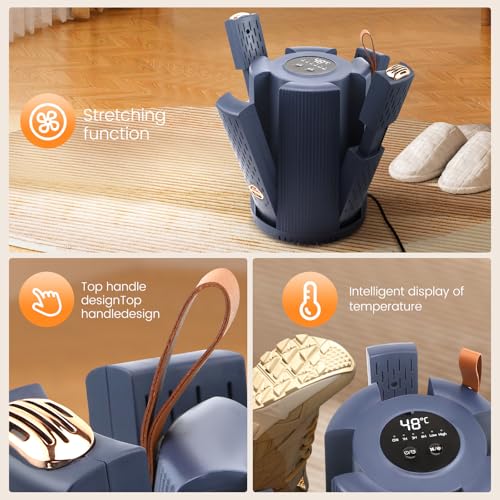 Schuhtrockner Elektrisch,1/3/6H Timer,2 Windgeschwindigkeitseinstellungen,Einziehbares Design,Geräuscharm,Konstante Temperatur,4 In 1 Schuhtrockner Elektrisch Antibakteriell Für Alle Schuharten