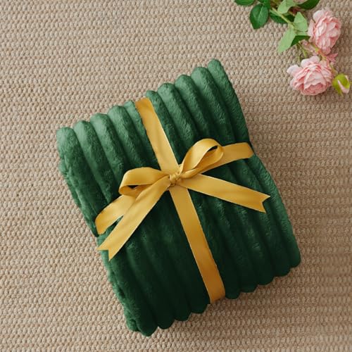 Image of BEDELITE Ribbed Fleece Throw Blanket for Couch, Forest Green, 50 inchx70 inch