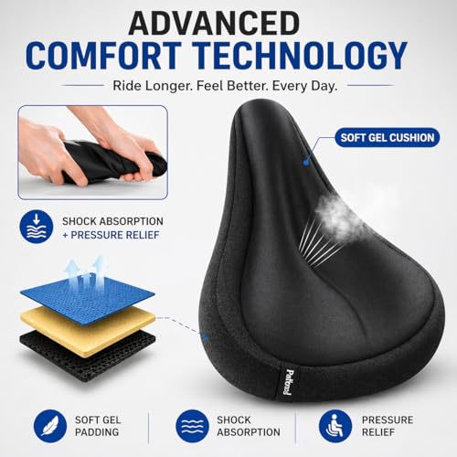 Image of PulGos Cycle Seat Cover for Men & Women | 𝐄𝐱𝐭𝐫𝐚 𝐒𝐨𝐟𝐭 Gel Padded Cushion for 𝐏𝐚𝐢𝐧-𝐅𝐫𝐞𝐞 𝐑𝐢𝐝𝐞𝐬 | Anti-Slip, Breathable 𝐋𝐨𝐧𝐠 Lasting Memory Foam & Universal Fit for All Cycles