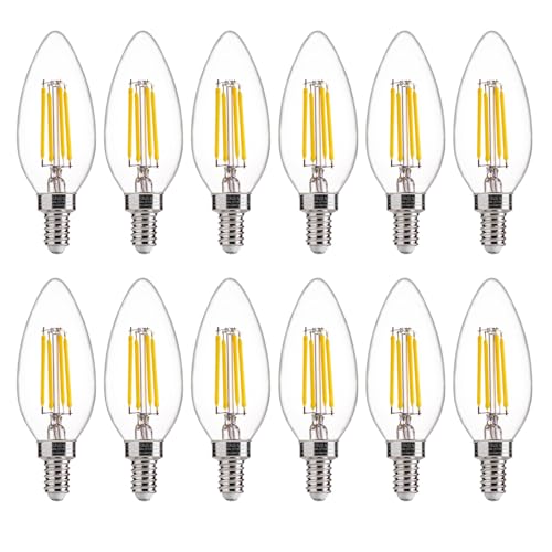 Image of FLSNT 5000K Daylight 60W Equivalent Dimmable LED Candelabra Bulbs, B11 LED E12 Base Chandelier Light Bulbs, 550LM, CRI90, 12 Pack