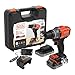 BLACK+DECKER Taladro atornillador a batería de 18V, 45Nm par máximo, 2 baterías de 2.0Ah, cargador de 1A y kitbox, BCD382D2XK-QW